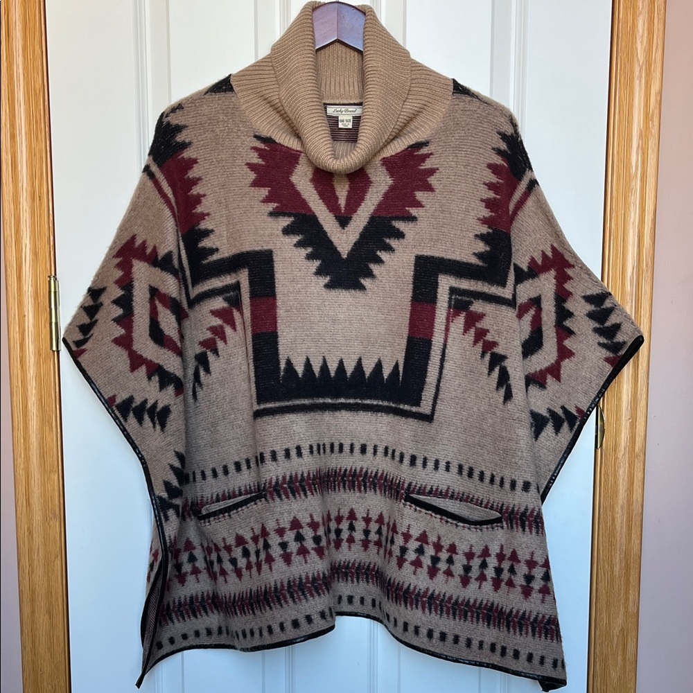 Lucky Brand Aztec Patterned Vintage Turtleneck Poncho
